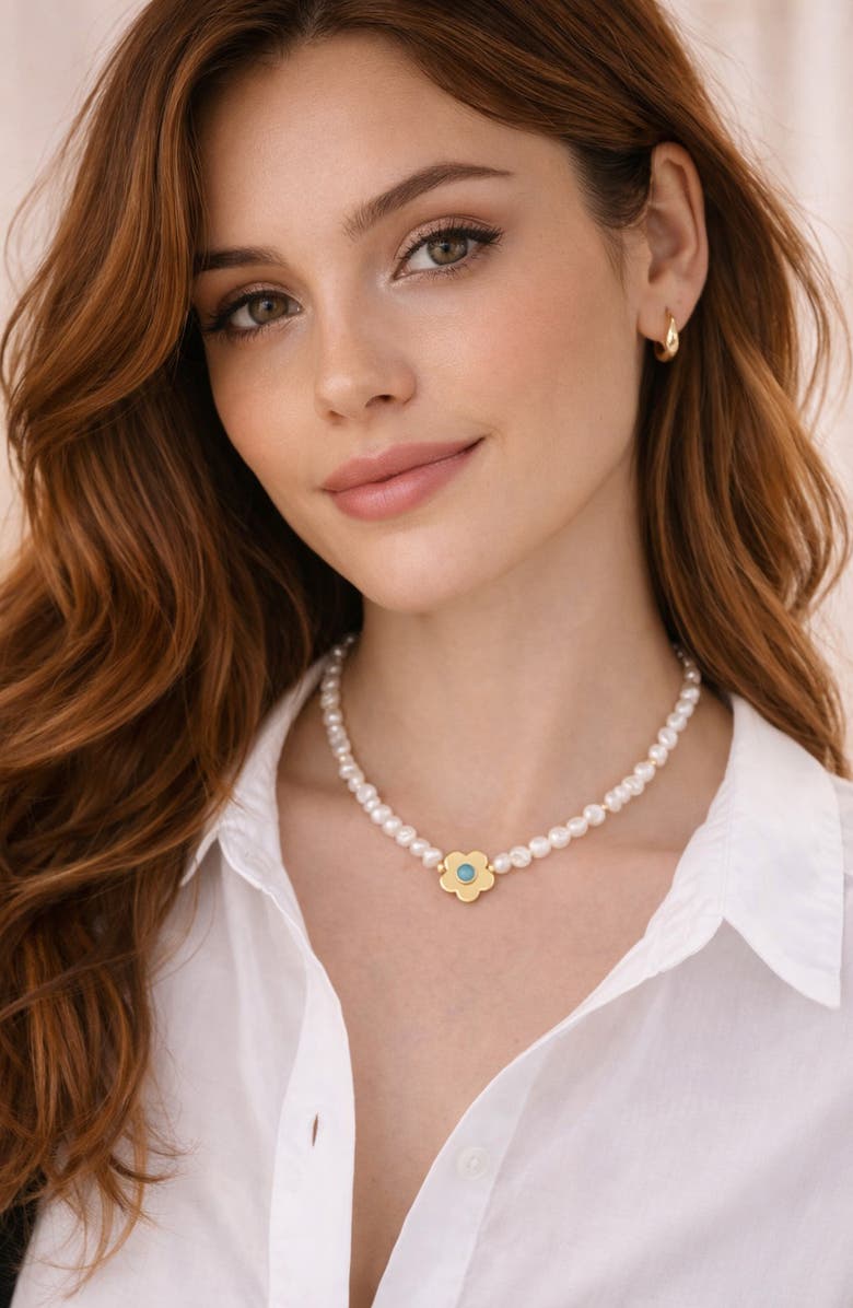 EYE CANDY LOS ANGELES Shannon Freshwater Pearl Flower Pendant Necklace, Alternate, color, Gold