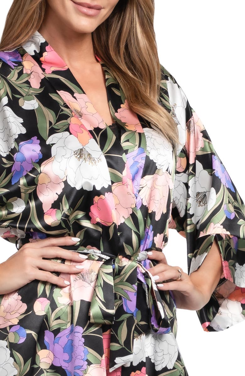 In Bloom by Jonquil Harriet Floral Satin Wrap, Alternate, color, Black