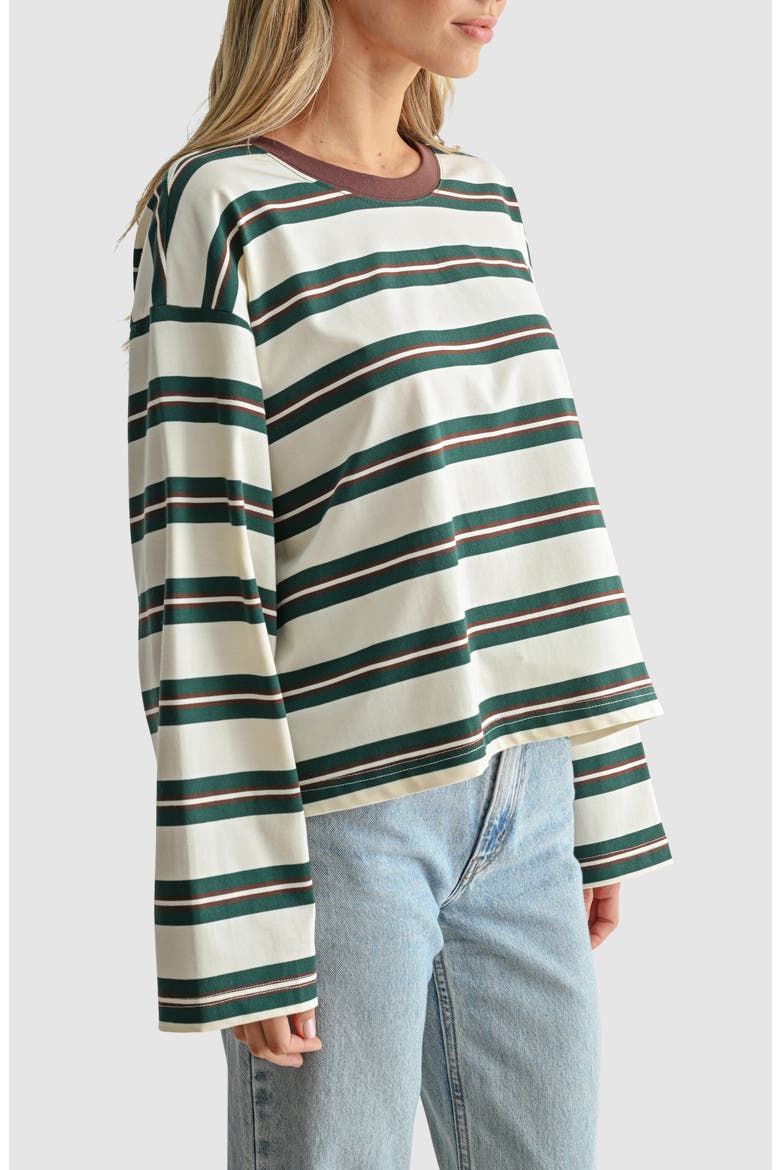 Striped Long Sleeve T-Shirt, Alternate, color, IVORY GREEN STRIPE