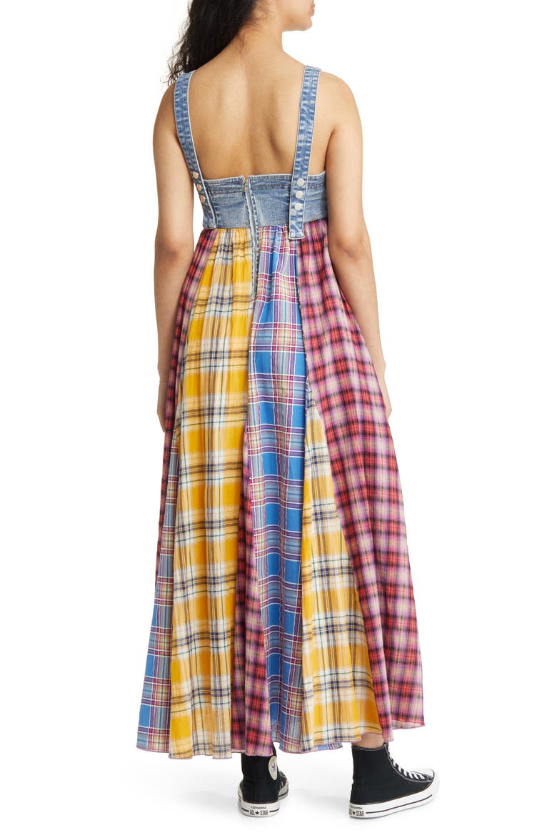 Mixed Media Plaid & Denim Sundress, Alternate, color, BLUE MULTI PLAID