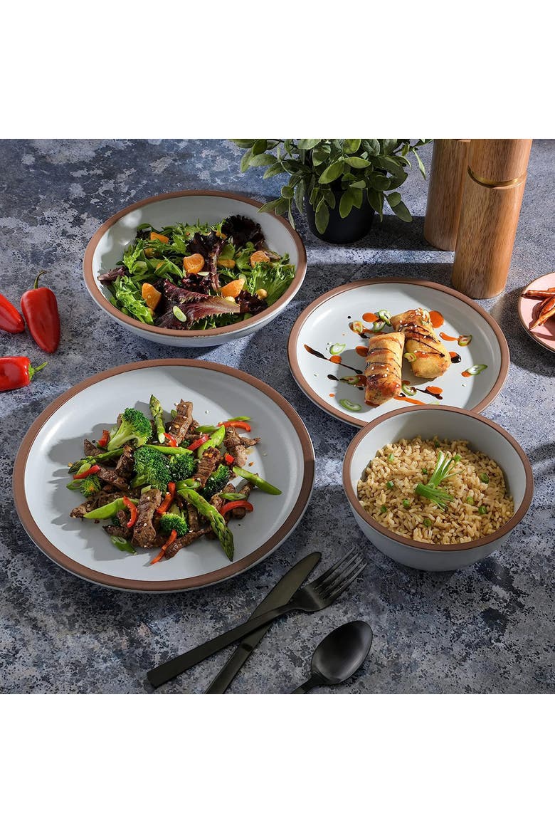 Lagos 16 Piece Terracotta Double Bowl Dinnerware Set, Alternate, color, White