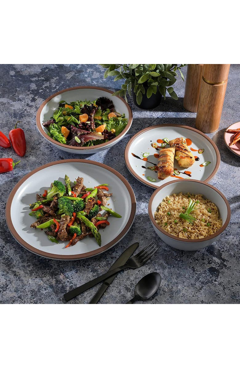 Soho Lounge Lagos 16 Piece Terracotta Double Bowl Dinnerware Set, Alternate, color, White