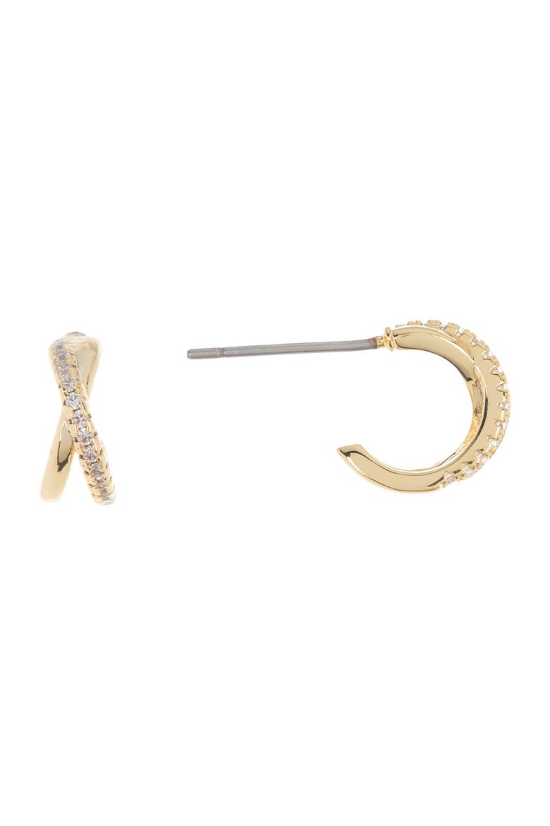 Gold or Silver-Tone Pave CZ Twist Huggie Hoop Earrings, Main, color, CLEAR- GOLD