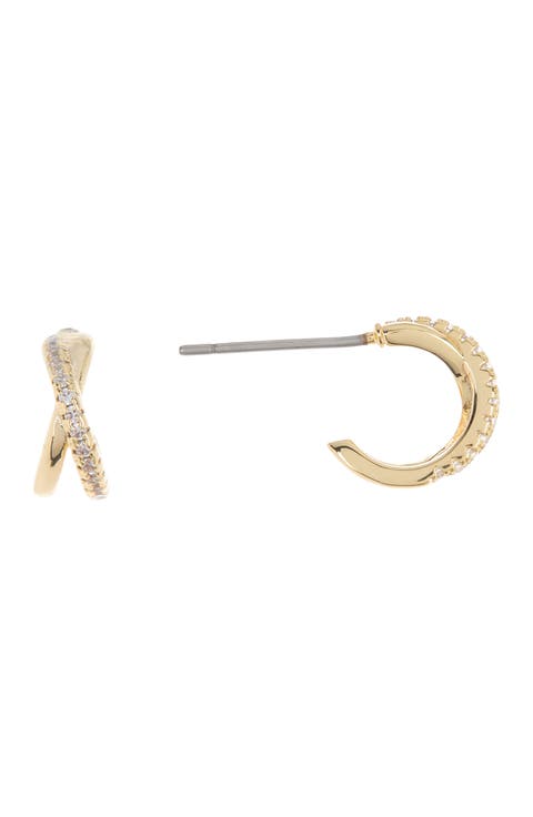 Gold or Silver-Tone Pave CZ Twist Huggie Hoop Earrings