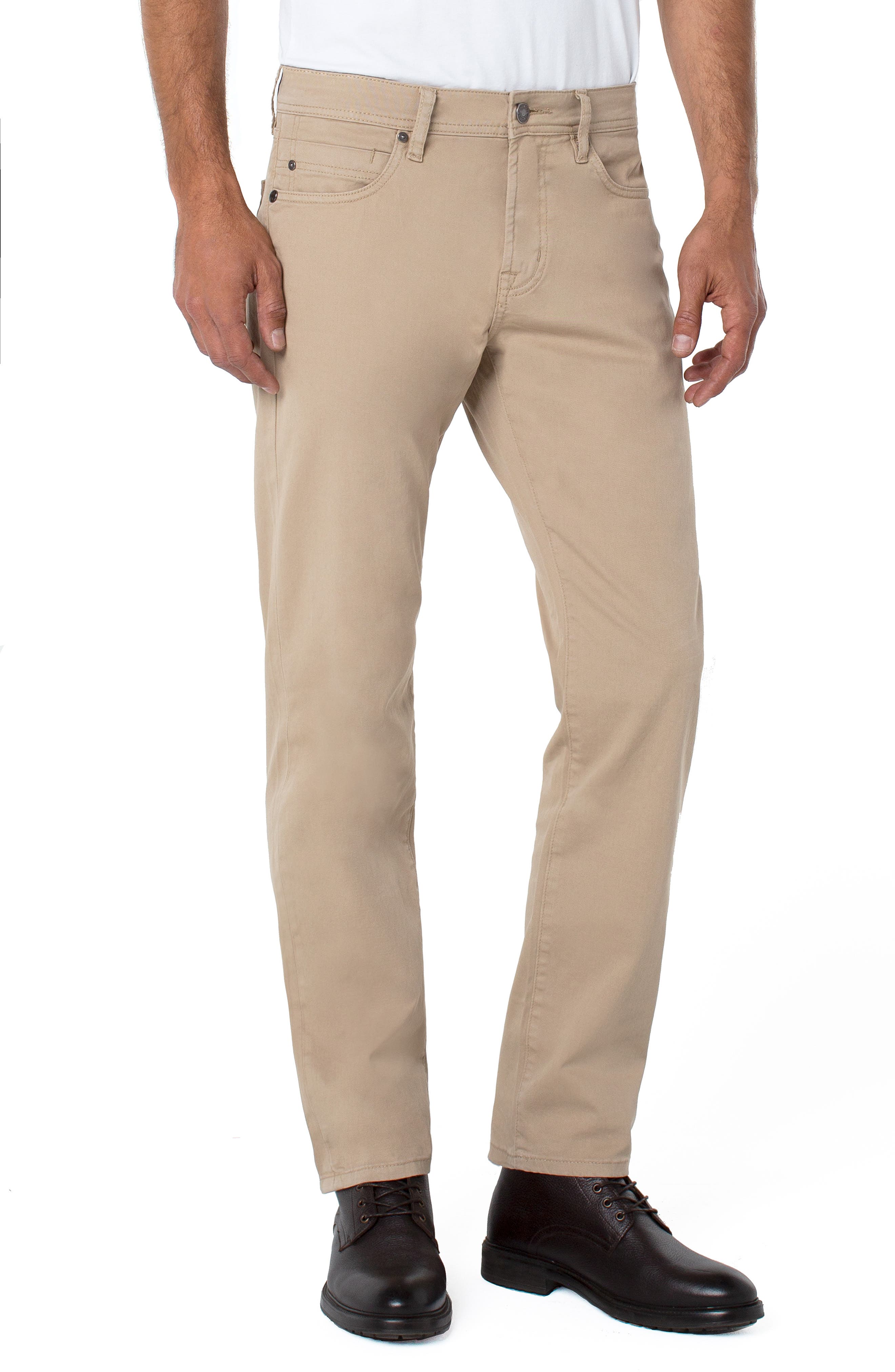 Liverpool Regent Relaxed Straight Leg Twill Pants in Khaki 