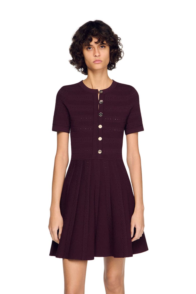 Floral print knit short dress, Alternate, color, Brown