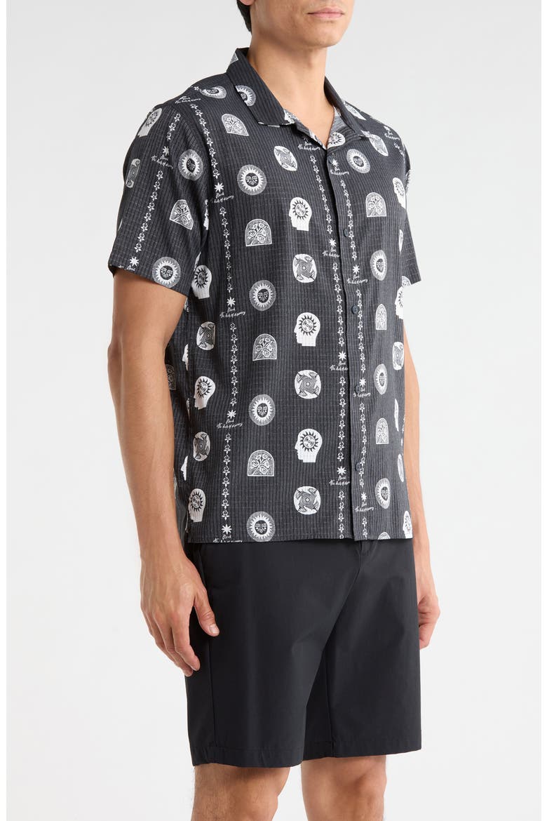 Bless Up Trail Performance Short Sleeve Button-Up Shirt, Alternate, color, BLACK PRIN