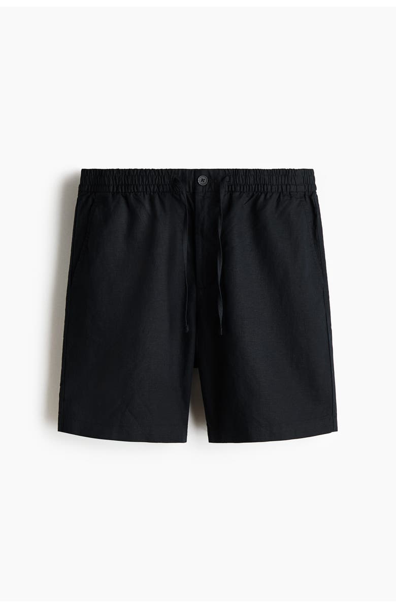 H&M Regular Fit Linen-blend Shorts, Alternate, color, Black