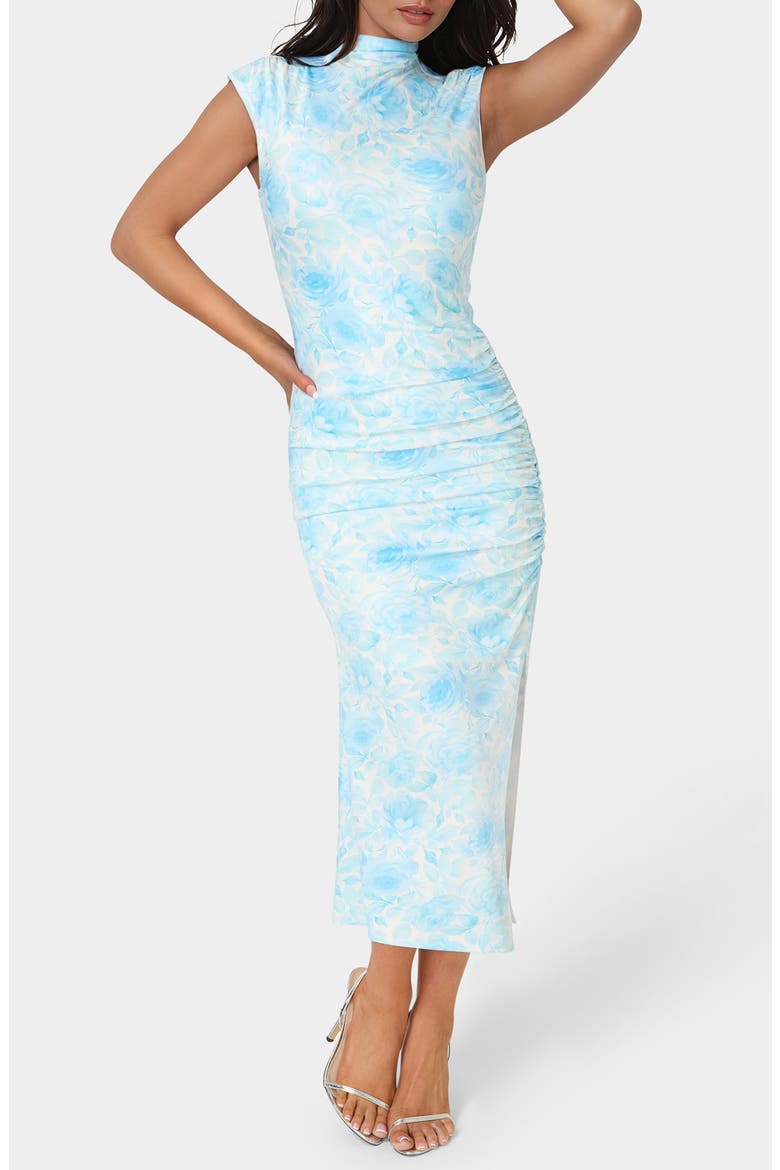 Mock Neck Jersey Midi Dress, Main, color, BLUE/ FLORAL