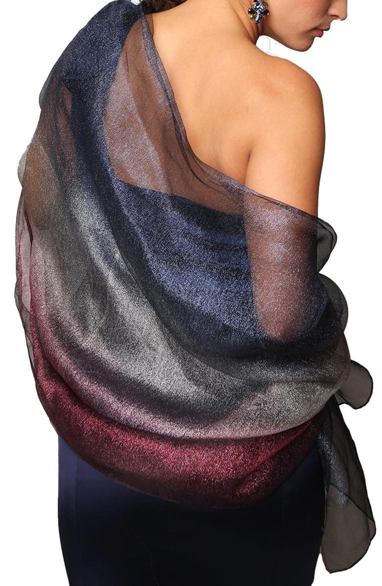 SAACHI Ombrè Shimmer Silk Scarf, Alternate, color, Black