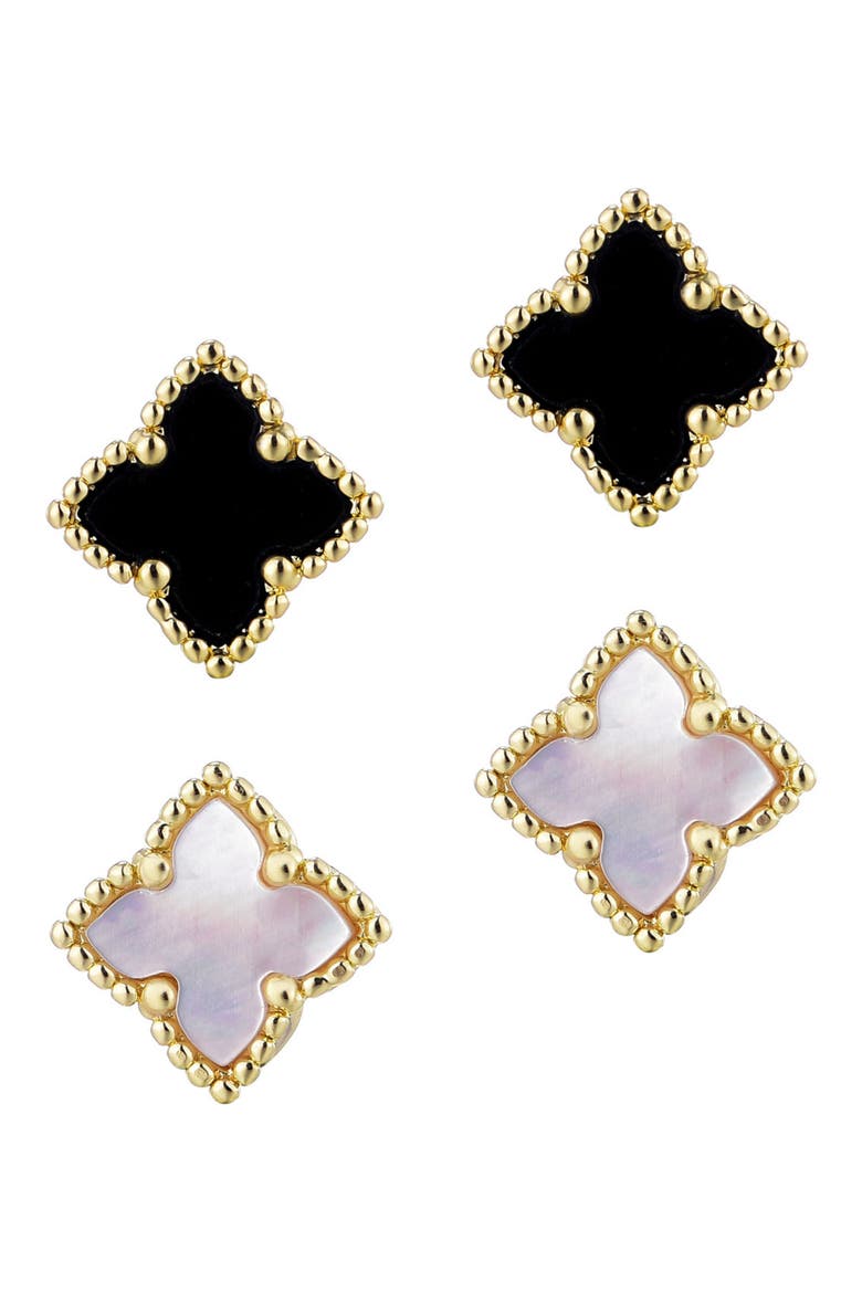 Set of 2 Clover Stud Earrings, Main, color, GOLD