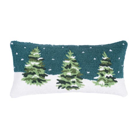 Winter Forest Hooked Throw Pillow, 12" x 24"