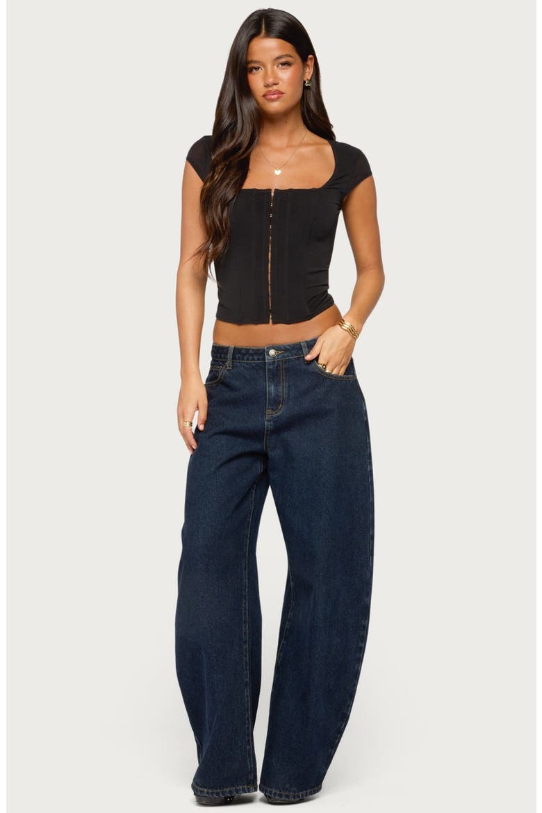 Airlie Hook & Eye Mesh Corset Top, Alternate, color, BLACK