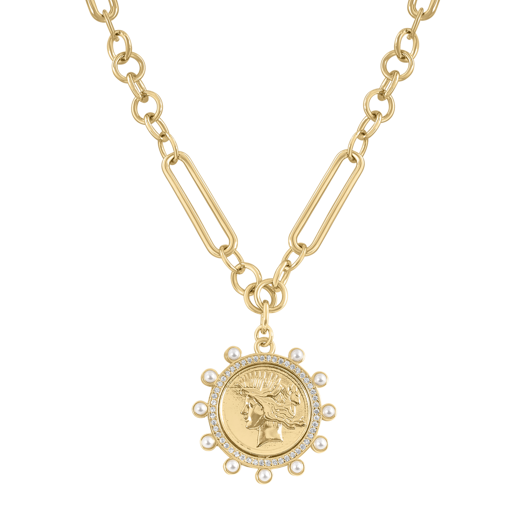 Electric Picks Sparta Vintage Coin Pearl Necklace