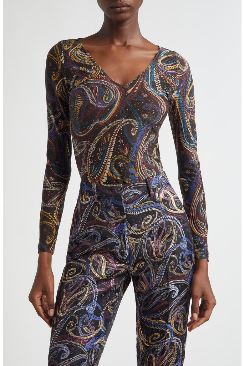 Metallic Paisley Jersey Top, Main, color, PRINTED BLACK BASE