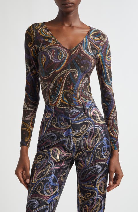 Metallic Paisley Jersey Top