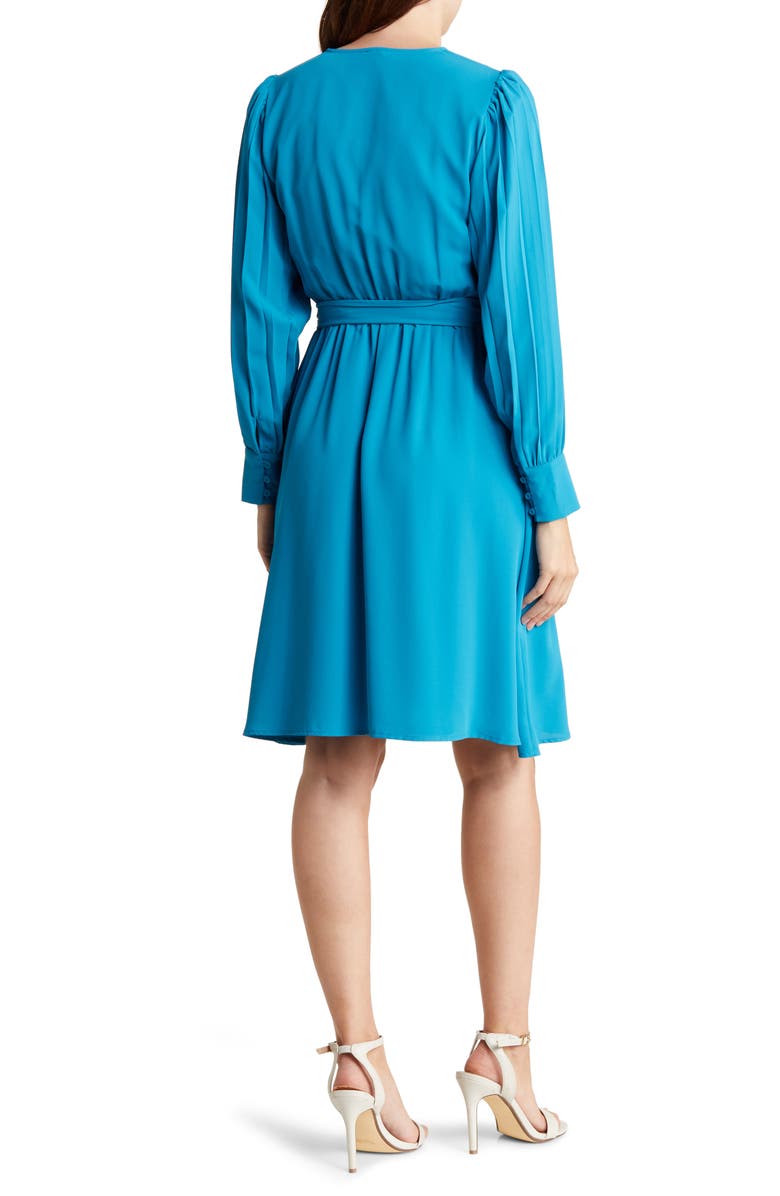 Anne Klein Pleated Long Sleeve Wrap Dress, Alternate, color,