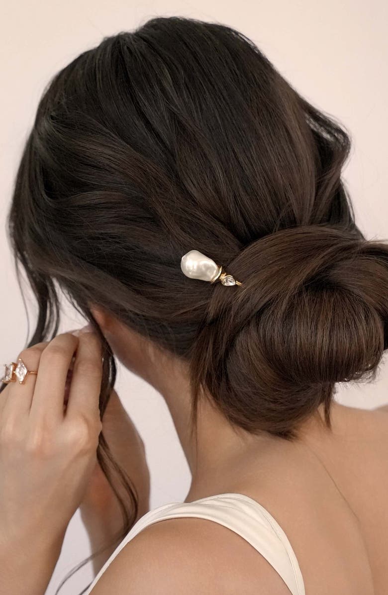 Ettika Mermaid Imitation Pearl Hair Pin, Alternate, color, Gold