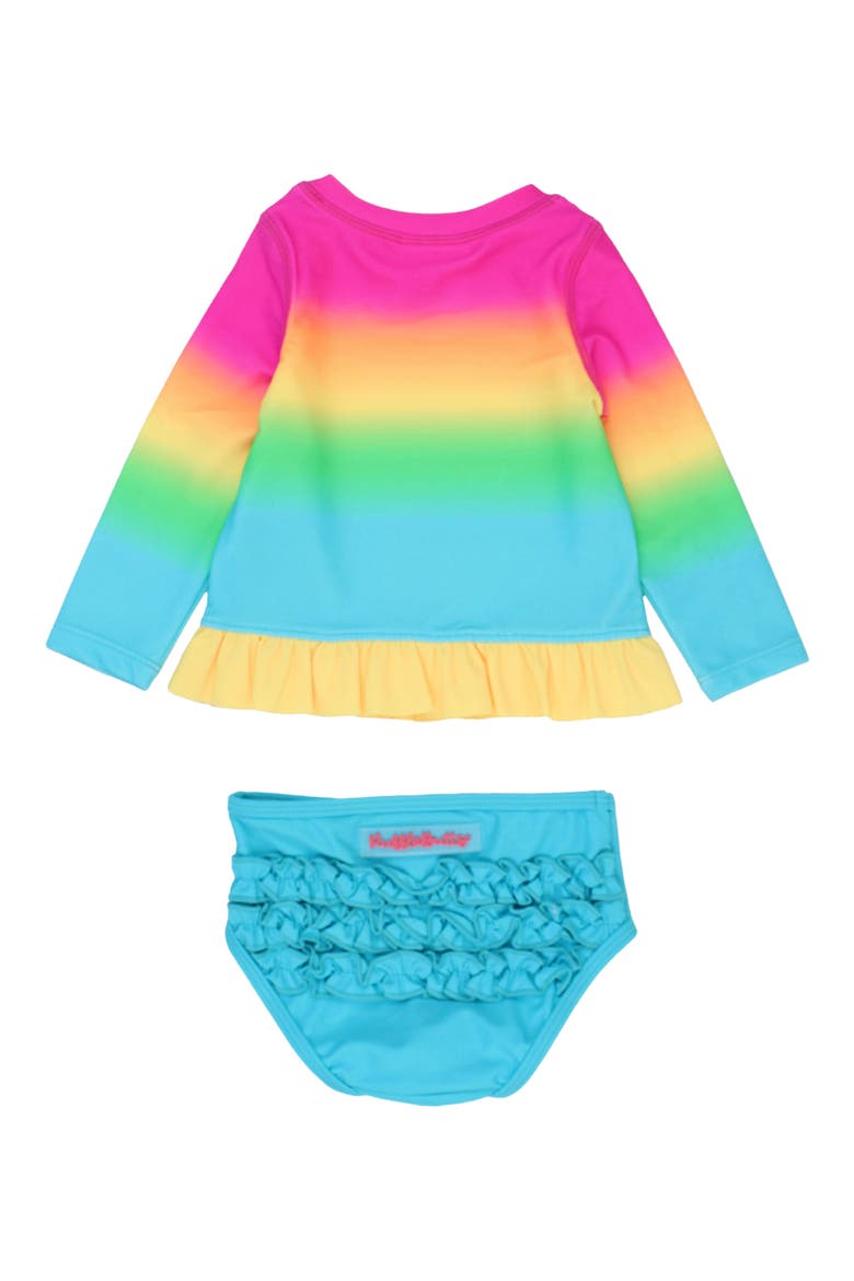 Kids' Neon Sunset Long Sleeve Two-Piece Rashguard Swimsuit, Alternate, color, ORANGE