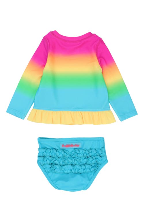 Rufflebutts Kids' Neon Sunset Long Sleeve Two-piece Rashguard Swimsuit In Orange