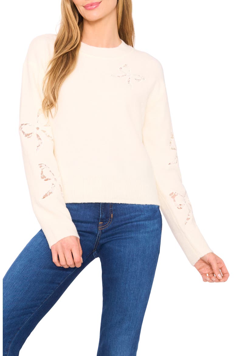 Lace Bow Inset Sweater, Main, color, BUTTERCREAM