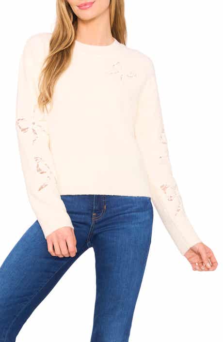 CeCe Lace Bow Inset Sweater