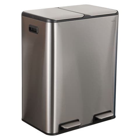 Zipple Rectangular Dual Compartment Recycling Step Pedal Trash Can with Soft-Close Double Lids