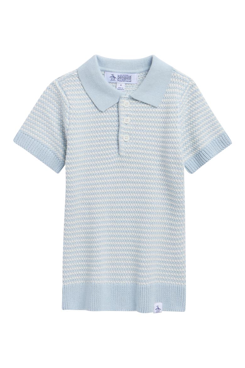 Kids' Stripe Cotton Polo Sweater, Main, color, NIAGRA MIST/ SNO