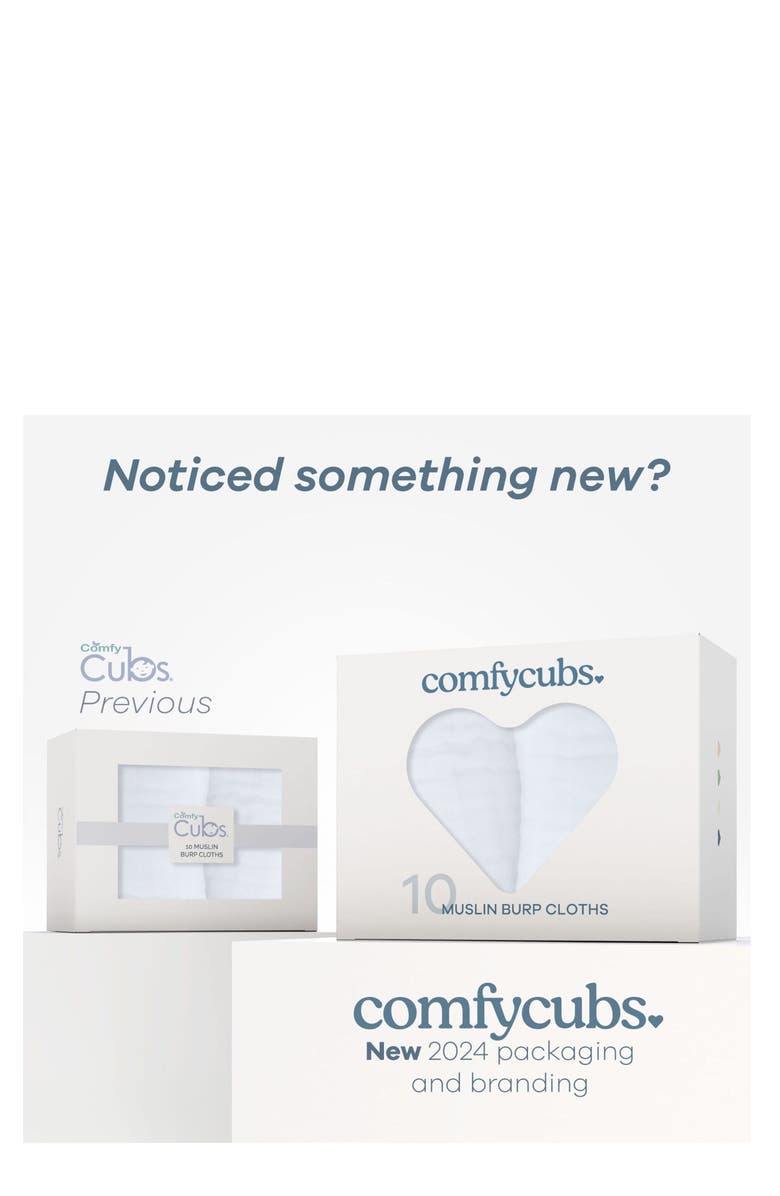 Comfy Cubs Muslin Burp Cloth for Baby, Pack of 10, Alternate, color, White