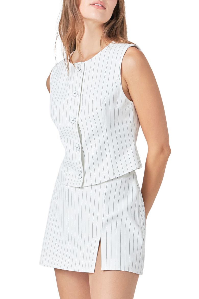 Pinstripe Button Front Vest, Alternate, color, WHITE/ BLACK