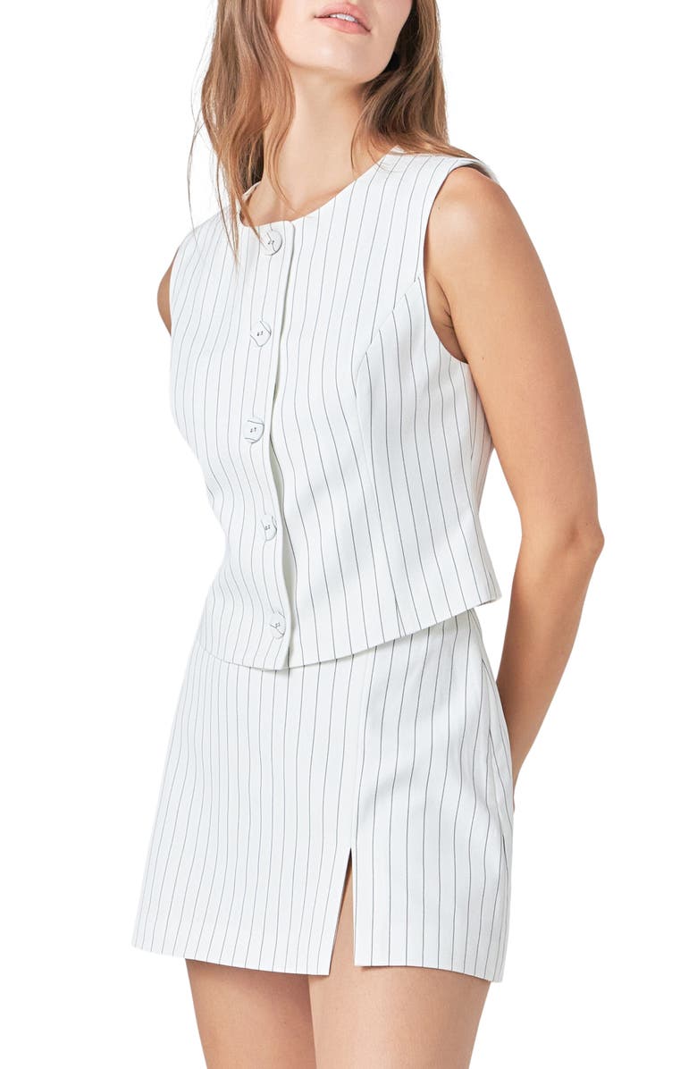 Endless Rose Pinstripe Button Front Vest, Alternate, color, White/ Black