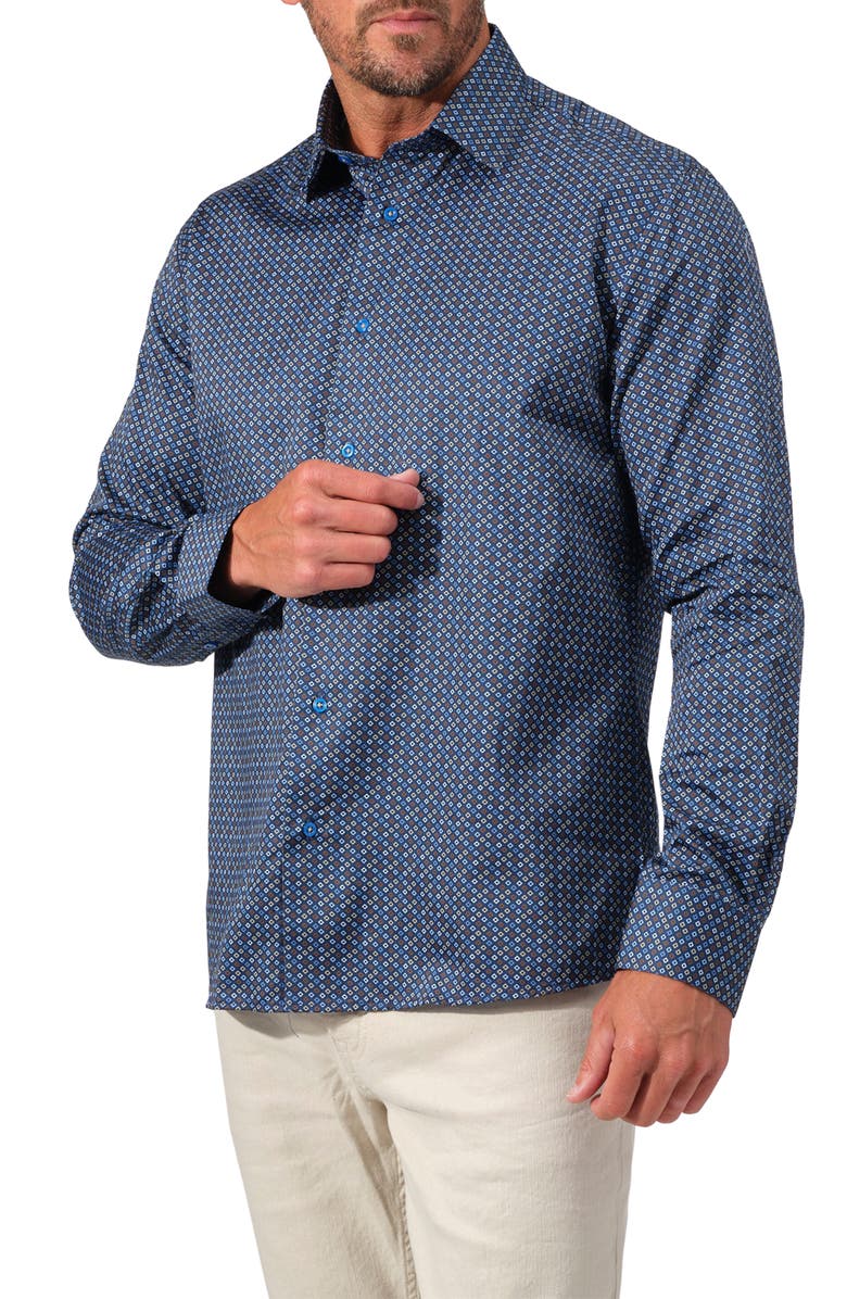 STUDIO GARNET LOS ANGELES Mosaic Print Cotton Button-Up Shirt, Alternate, color, Navy