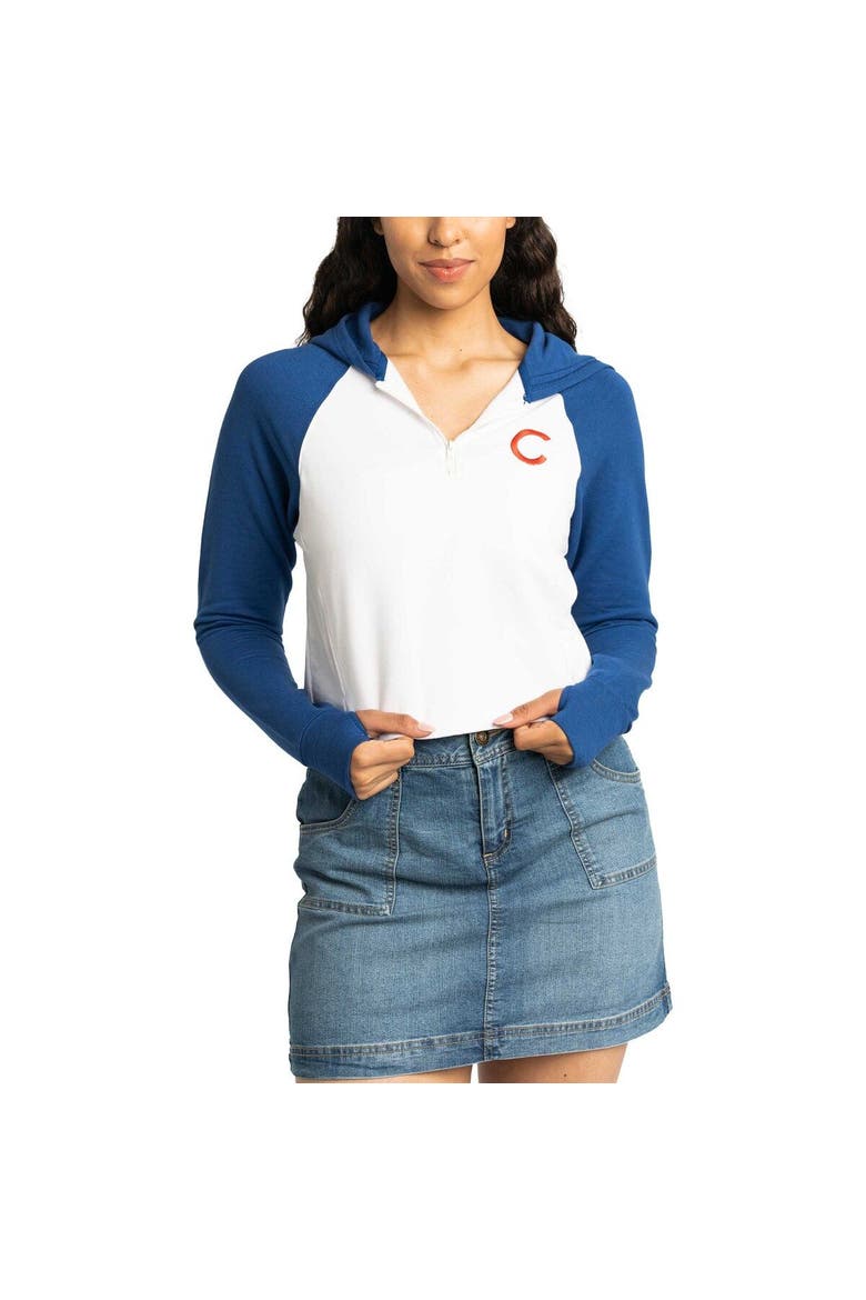 Women's Lusso White Chicago Cubs Jane Raglan Quarter-Zip Tri-Blend Cropped Pullover Hoodie, Alternate, color, White