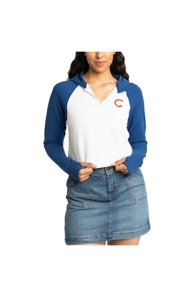 LUSSO Women's Lusso White Chicago Cubs Jane Raglan Quarter-Zip Tri-Blend Cropped Pullover Hoodie, Alternate, color, White