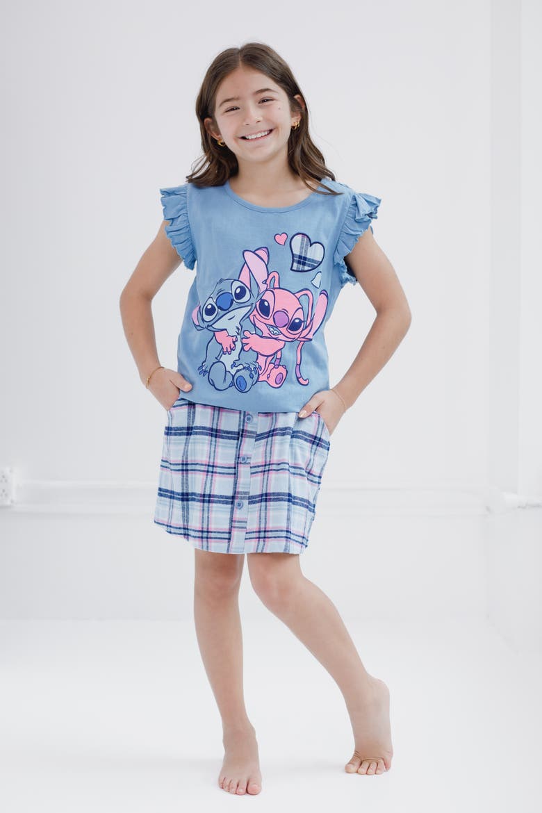 Lilo & Stitch 2-Piece T-Shirt and Plaid Skirt Set, Alternate, color, Blue Stitch Angel