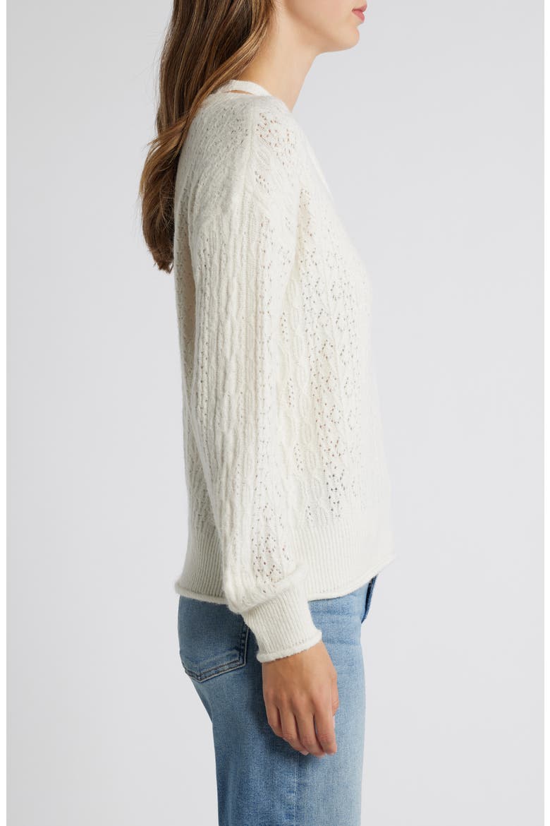 V-Neck Sweater with Bib, Alternate, color, OFF WHITE