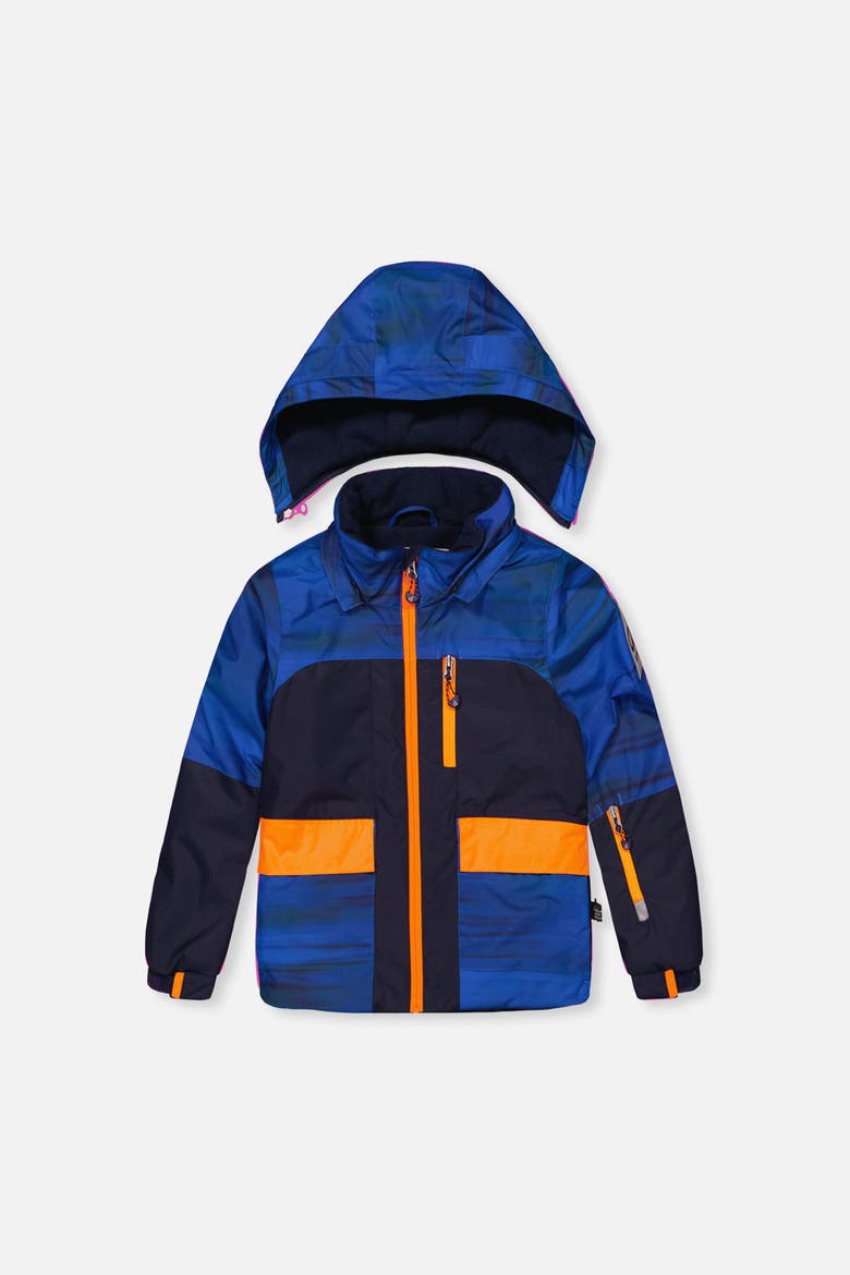 Two Piece Play Jacket & Pants Fleece Neckwarmer Snowsuit, Alternate, color, Navy Blue and Orange