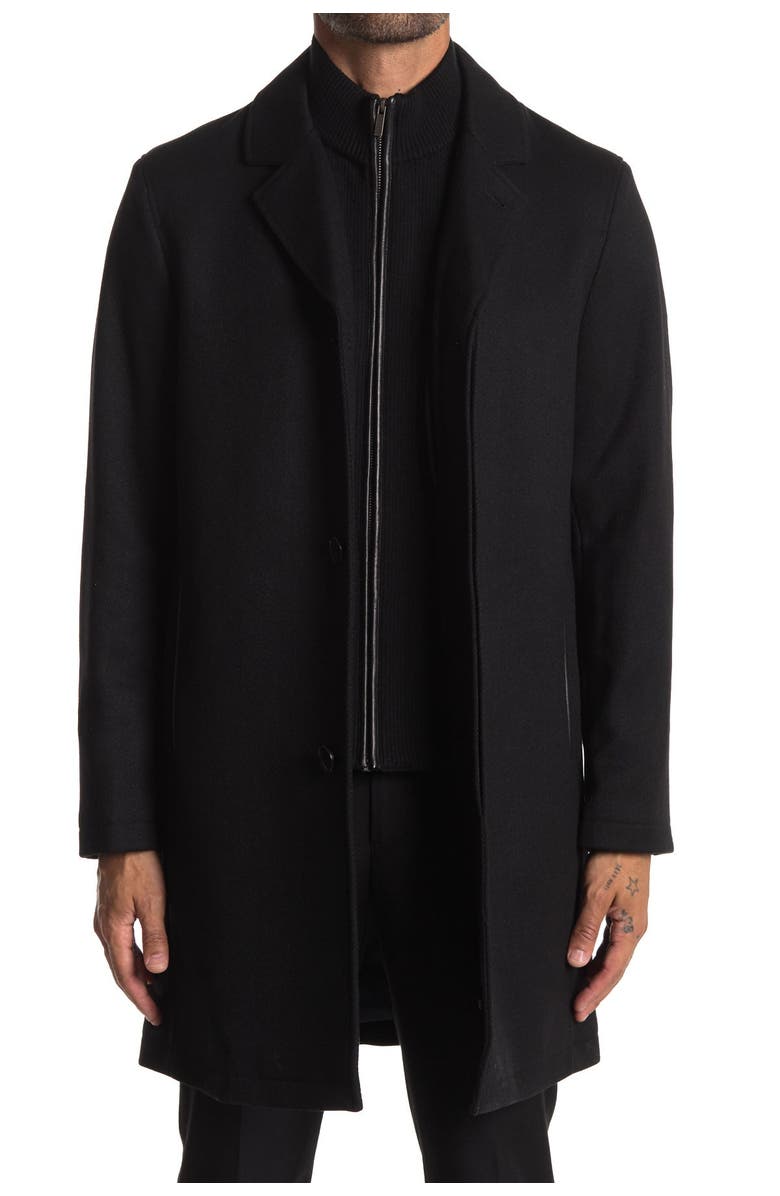 Cole Haan Wool Blend Dickey Coat, Alternate, color, Black