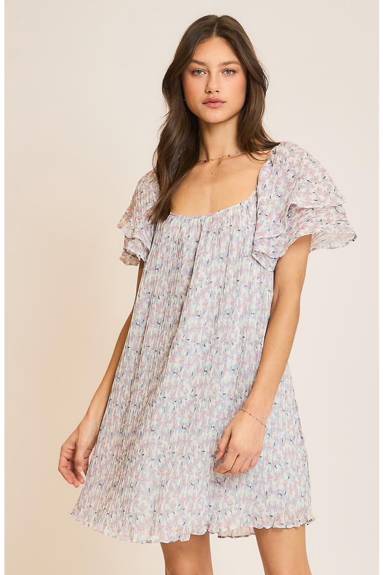 Floral Pleated Minidress, Alternate, color, MEDIUM BLUE