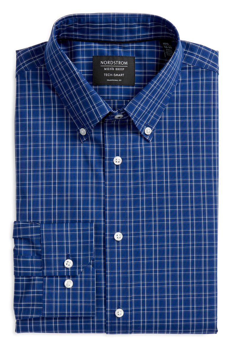 Tech-Smart Traditional Fit Stretch Check Dress Shirt, Alternate, color, BLUE ESTATE SIMPLE CHECK