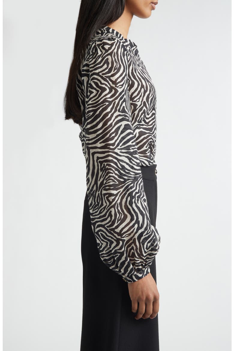 Kathleen Zebra Print Voile V-Neck Tunic, Alternate, color, BLACK/ LINEN