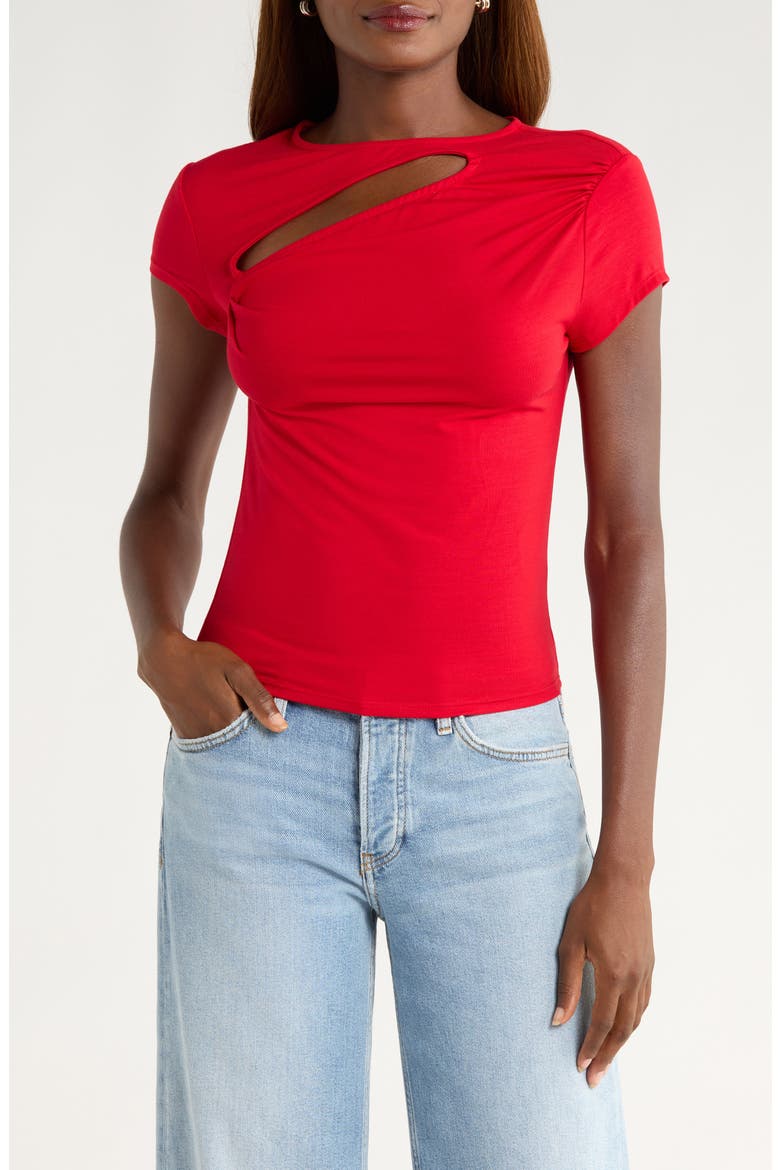 Else Cutout Cap Sleeve Top, Main, color, LIPSTICK