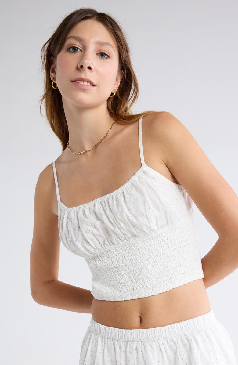 Abound Smocked Cotton Camisole, Alternate, color, White Blanc
