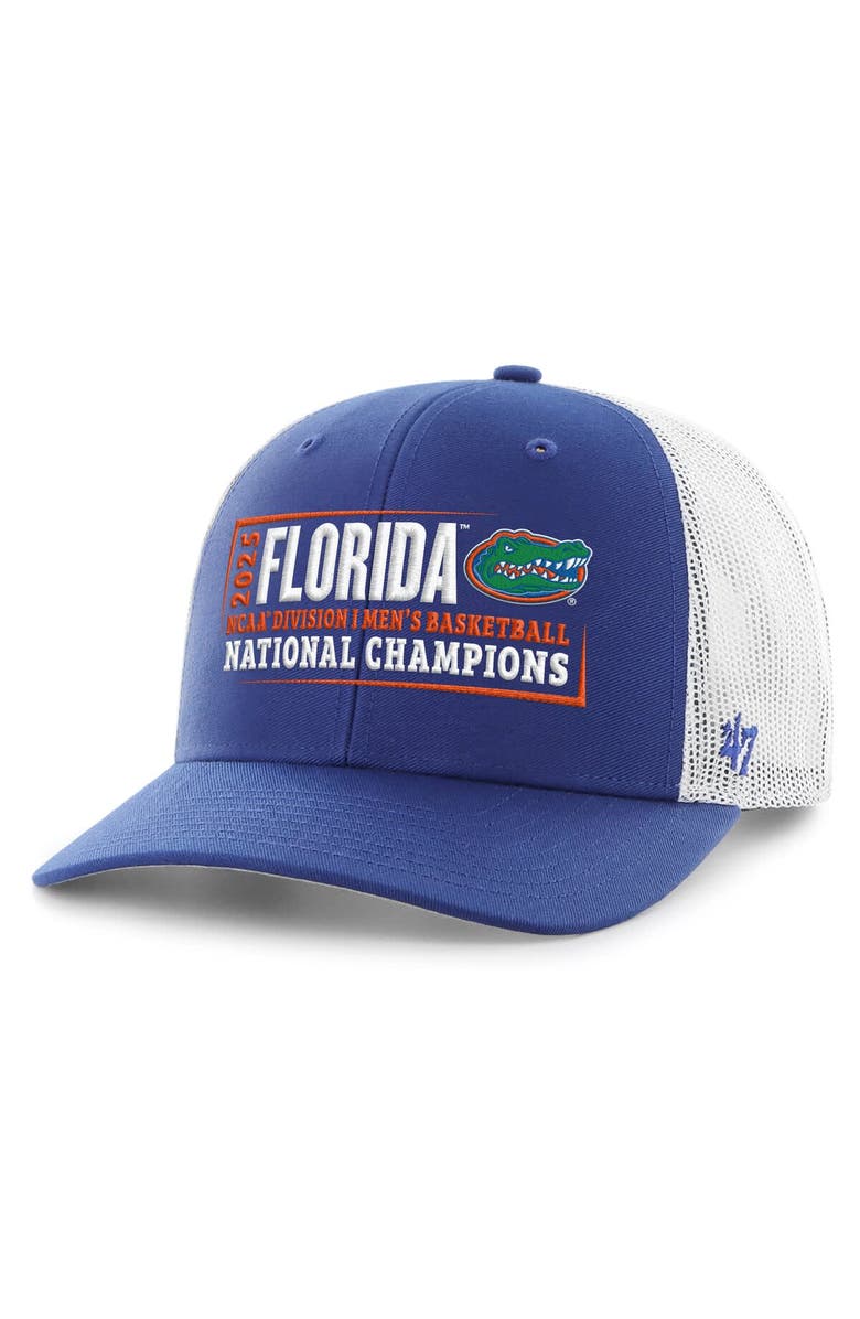 '47 Men's '47 Royal Florida Gators 2025 NCAA Men's Basketball National Champions Trucker Adjustable Hat, Main, color, 