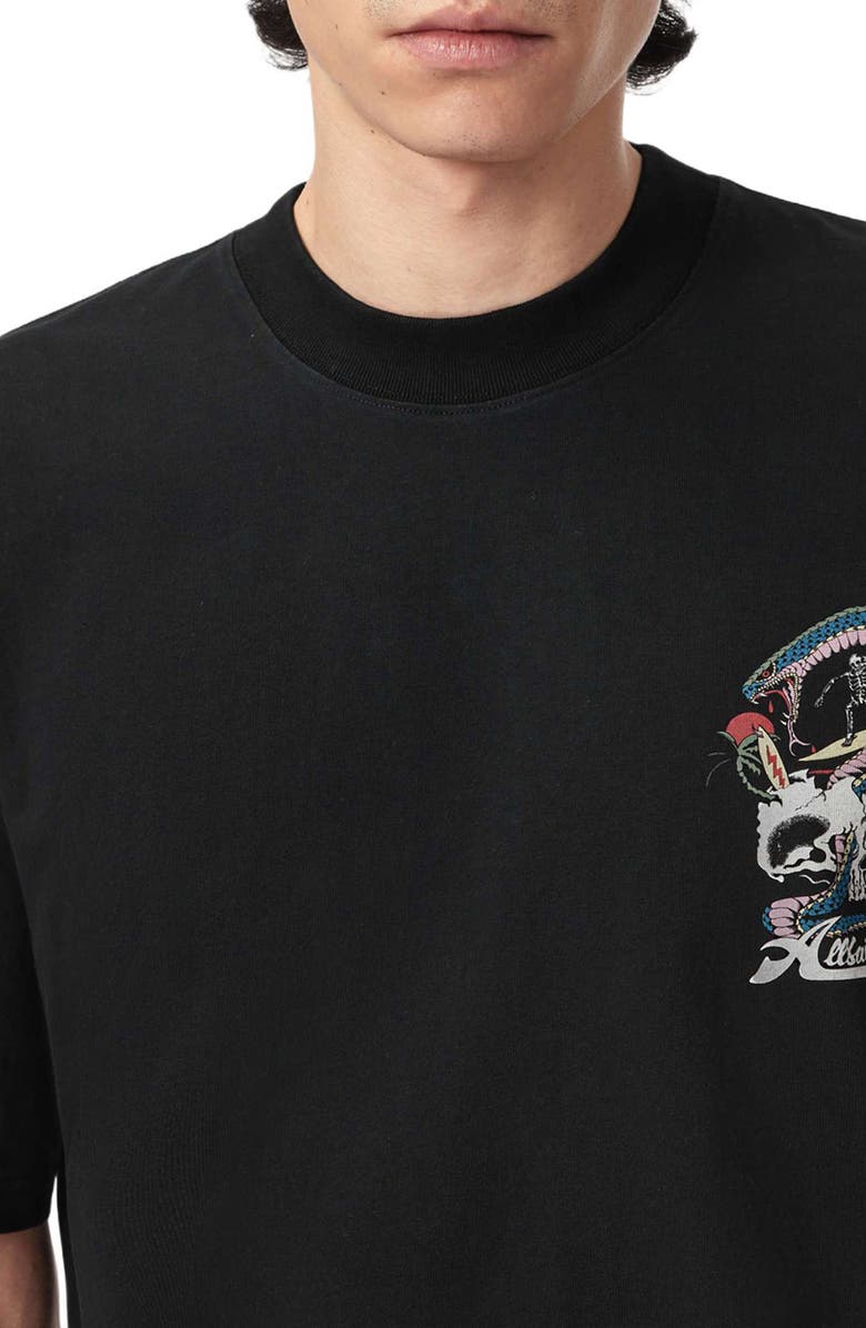 AllSaints Snakepit Crewneck Graphic T-shirt, Alternate, color, Washed Black