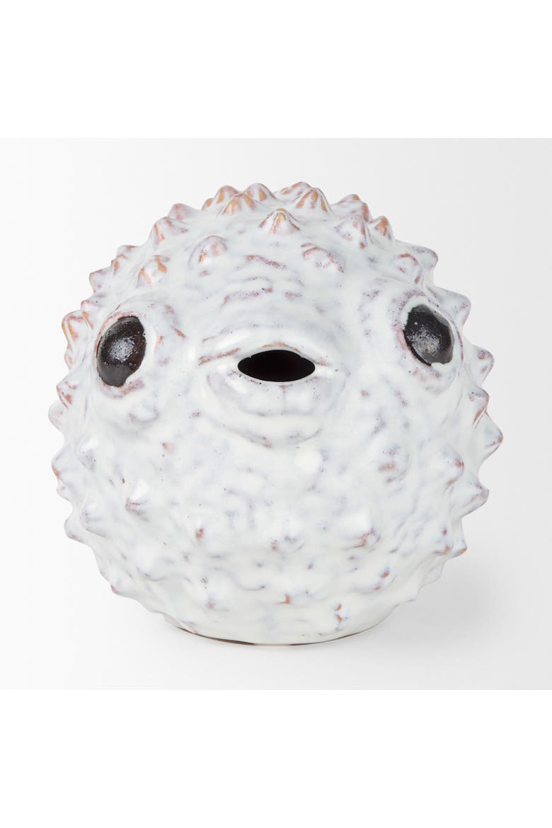 Spike Ceramic Puffer Fish, Alternate, color, White