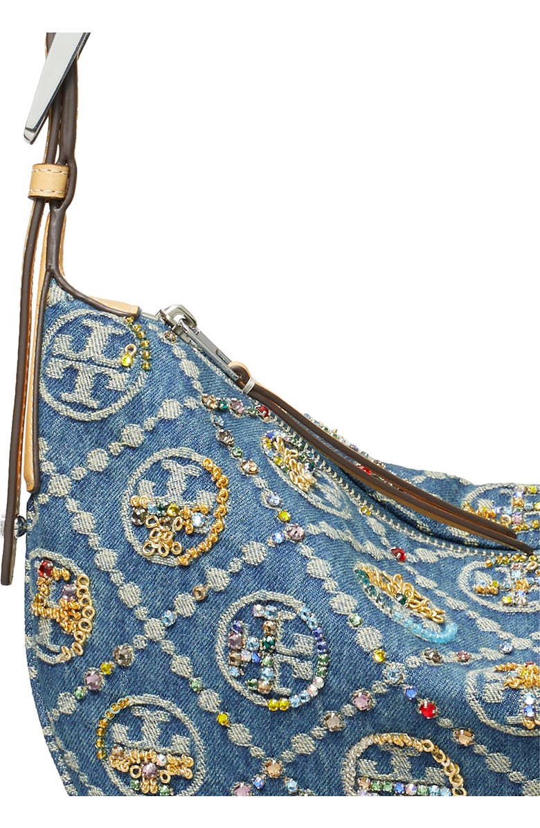 Tory Burch T Monogram Embellished Denim Shoulder Bag, Alternate, color,