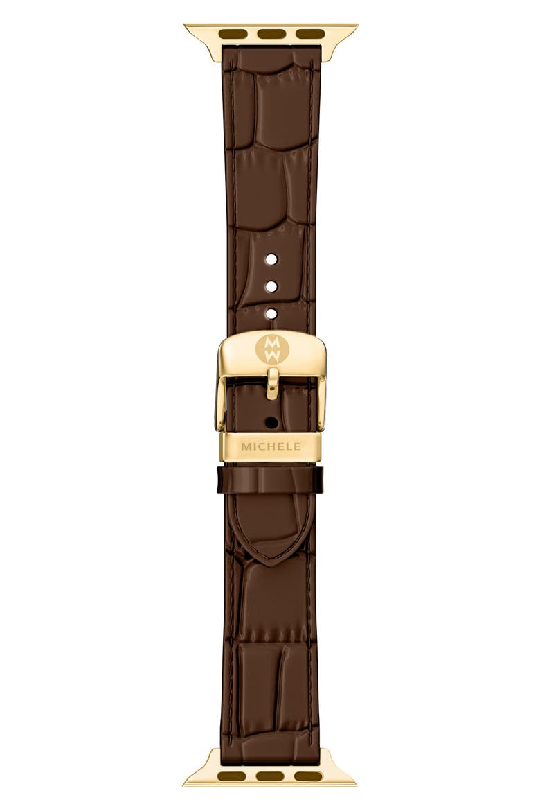 Croc Embossed Leather 20mm Apple Watch® Watchband, Main, color, BROWN