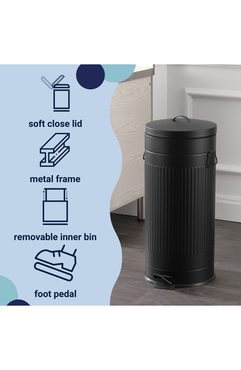 HAPPIMESS Theo Retro 8-Gallon Step Trash Can with Soft-Close Lid and Mini Trash Can, Alternate, color, Charcoal Black