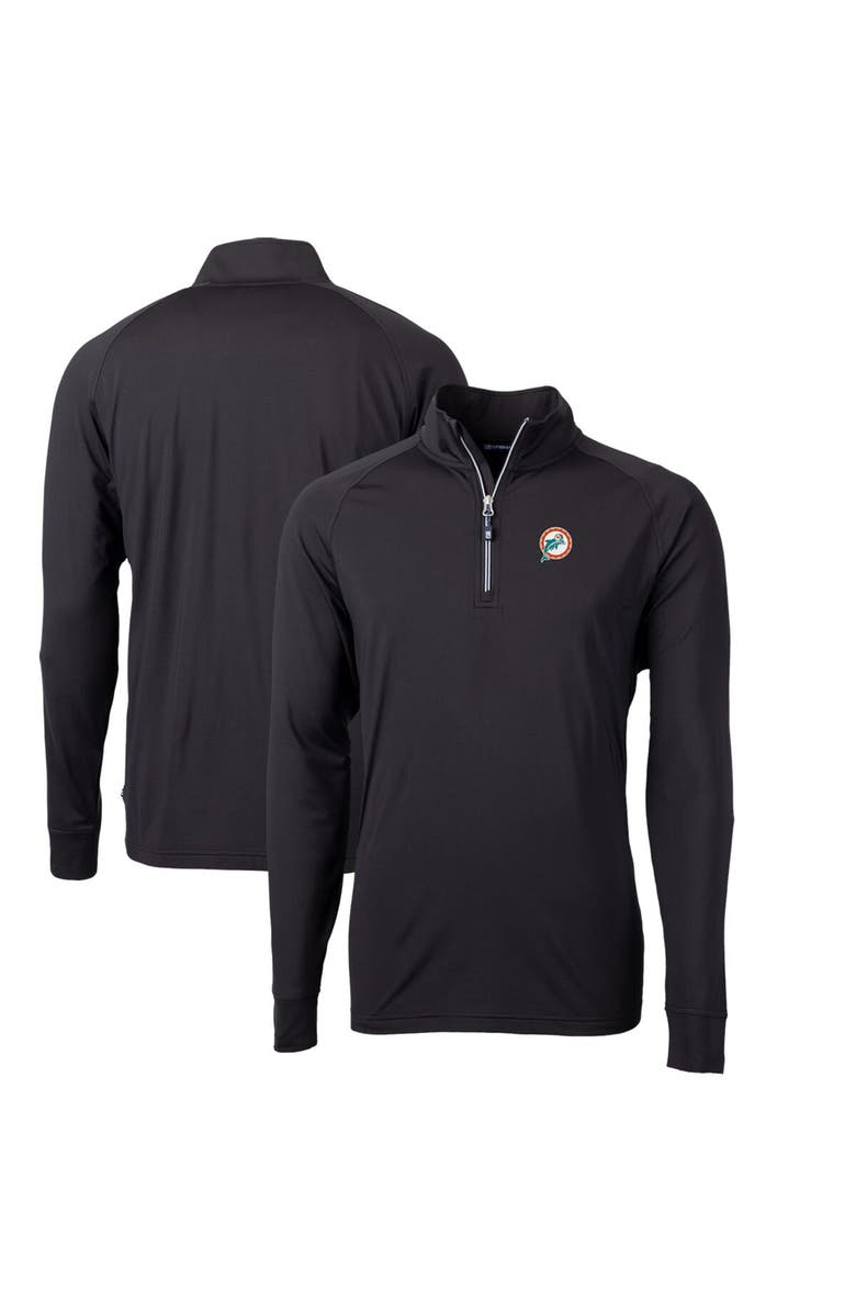 Cutter & Buck Men's Cutter & Buck Black Miami Dolphins Adapt Eco Knit Stretch Recycled Big & Tall Quarter-Zip Throwback Pullover Top, Alternate, color, 